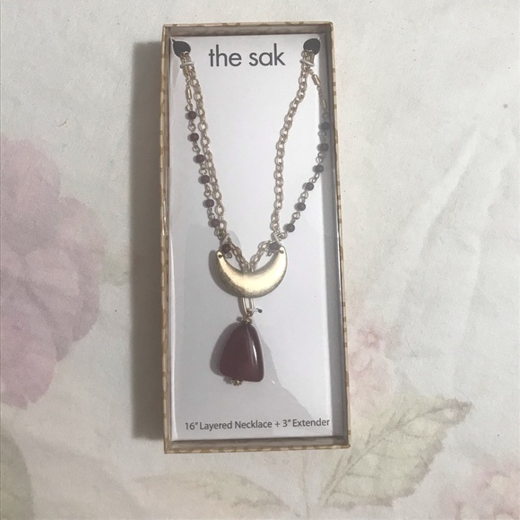 The Sak Gold Tone Layered Necklace 16” with Dark Red Pendant Gift Box NWT - Picture 1 of 2